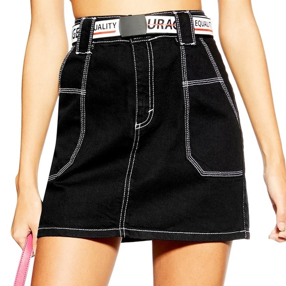 MOTO Contrast Stitch Black Utility Mini skirt - Picture 2 of 3